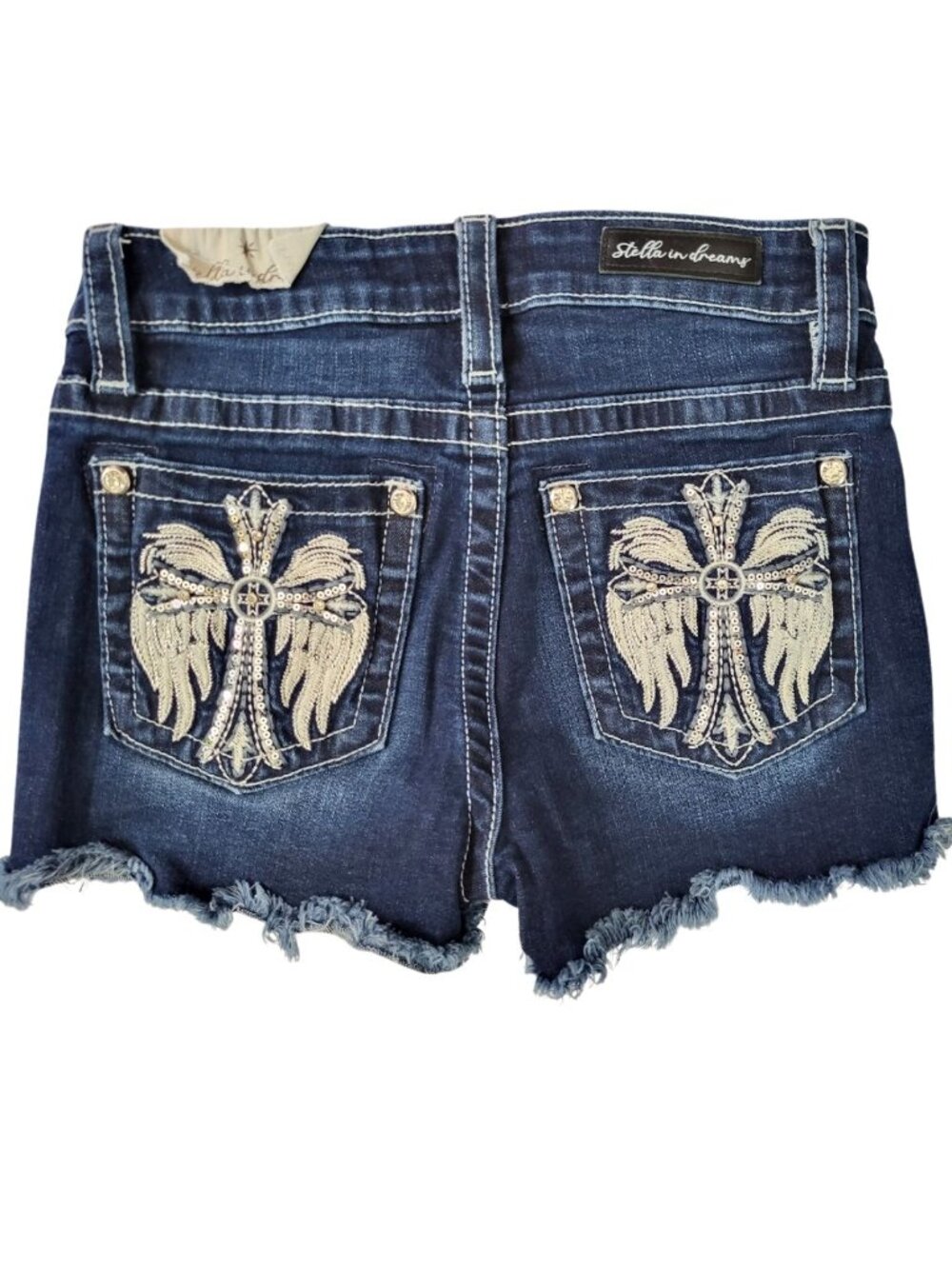 STELLA IN DREAMS Y2K Mid High-Rise Blue Denim Embellished Shorts - Women's 5/27